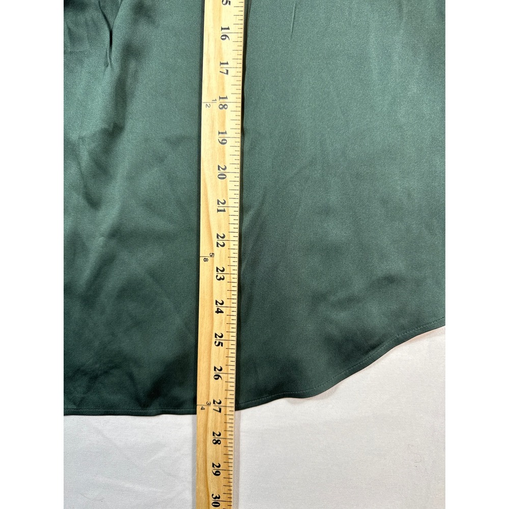 Quince Women Silk Stretch Cap Sleeve Split Neck Blouse Hunter Green Large NWT - Picture 6 of 6